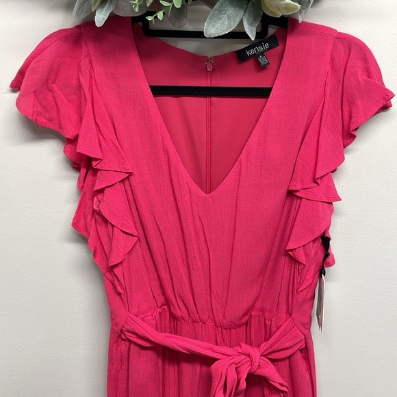 NWT Kensie Flutter Cap Sleeve Wide Leg Crop Jumpsuit Tie Waist Azalea Pink 4 - Picture 2 of 16